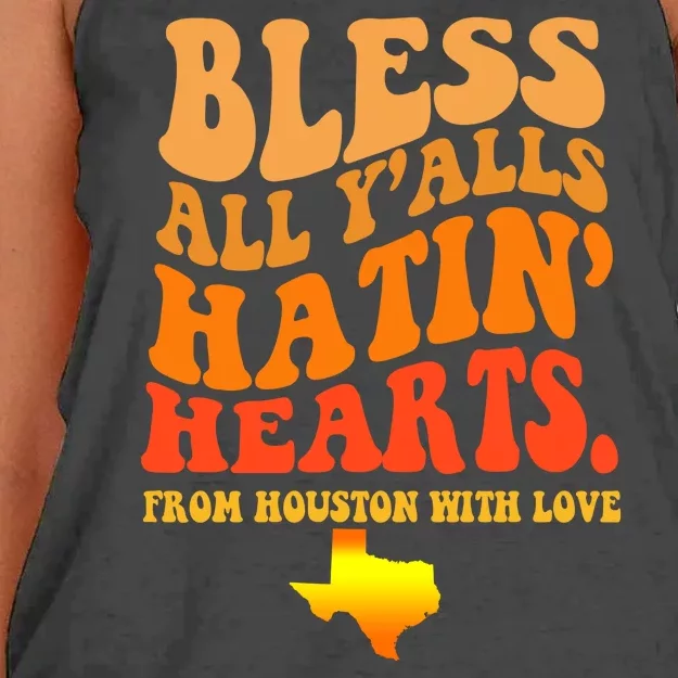 Bless All Yalls Hatin Hearts From Houston With Love Funny Women's Knotted Racerback Tank