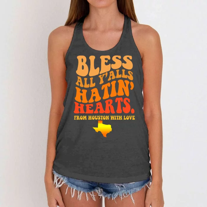 Bless All Yalls Hatin Hearts From Houston With Love Funny Women's Knotted Racerback Tank