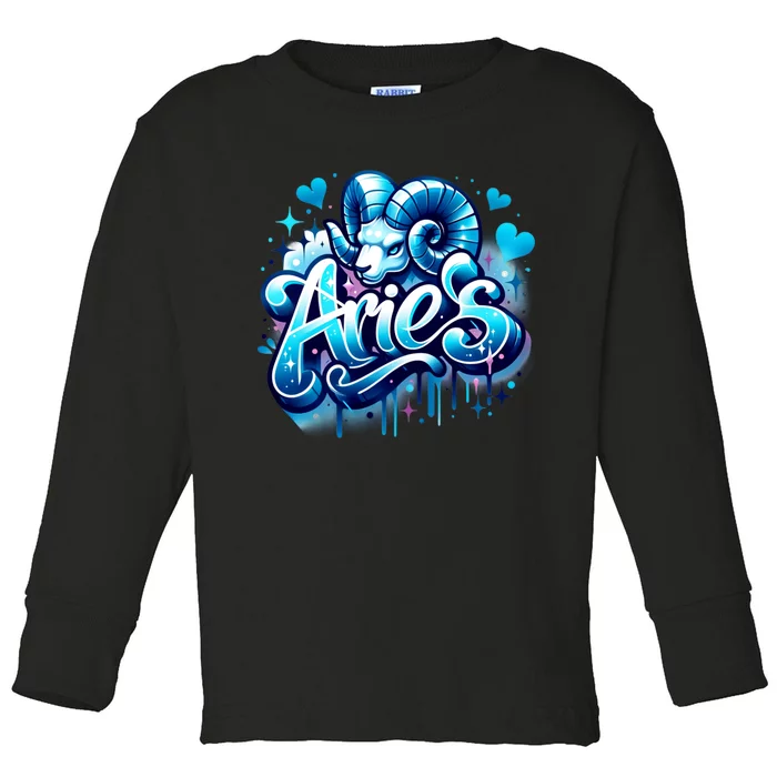 Blue Aries Zodiac Star Sign Toddler Long Sleeve Shirt