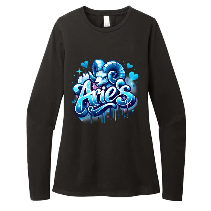 Blue Aries Zodiac Star Sign Womens CVC Long Sleeve Shirt