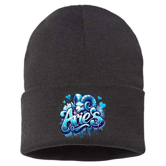 Blue Aries Zodiac Star Sign Sustainable Knit Beanie