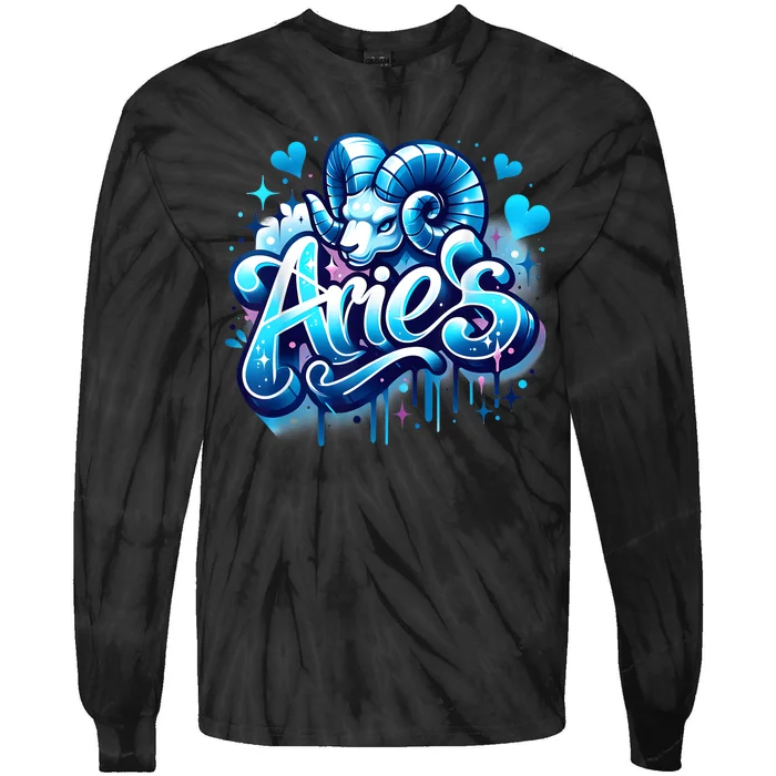 Blue Aries Zodiac Star Sign Tie-Dye Long Sleeve Shirt