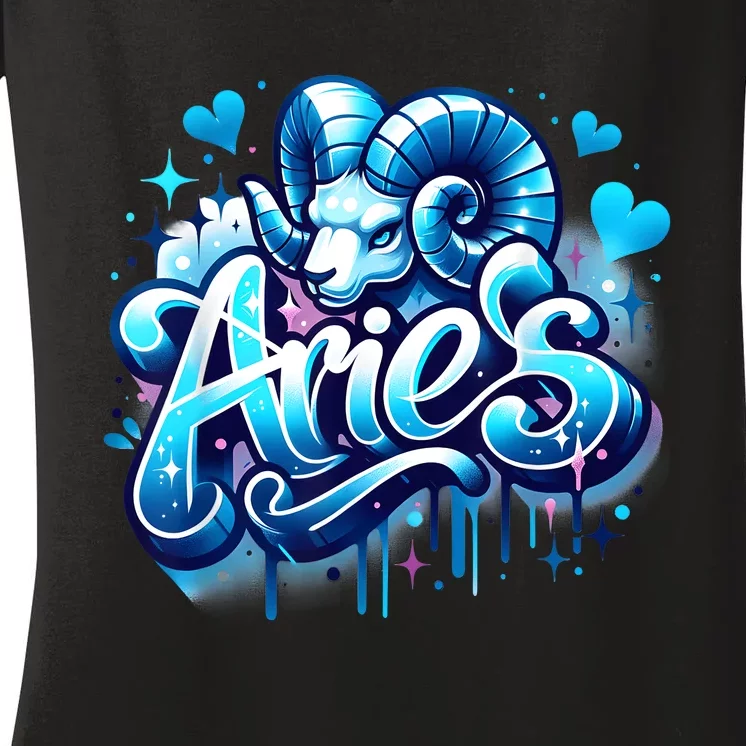 Blue Aries Zodiac Star Sign Women's V-Neck T-Shirt