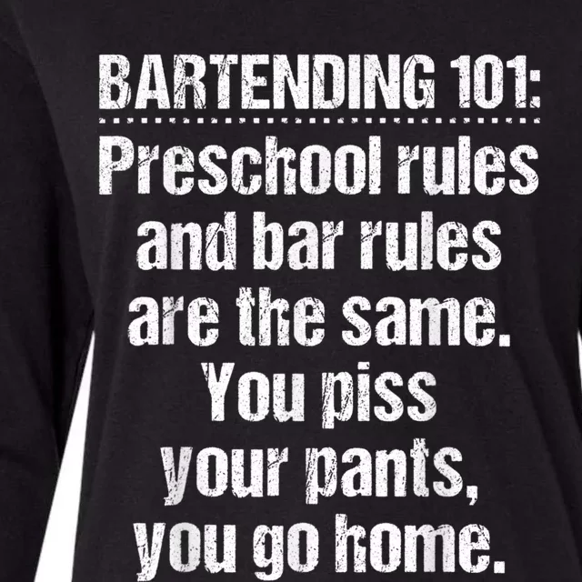 Bartender Bartending 101 Preschool Bar Rules White Womens Cotton Relaxed Long Sleeve T-Shirt