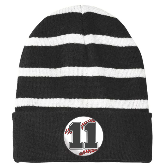 Birthday Boy 11 Baseball 11th Birthday Baseball Player Striped Beanie with Solid Band