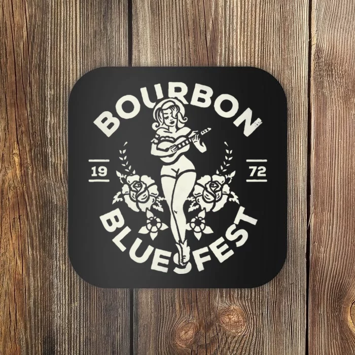 Bourbon Bluesfest 1972 Vintage Pinup Girl Playing Guitar Coaster