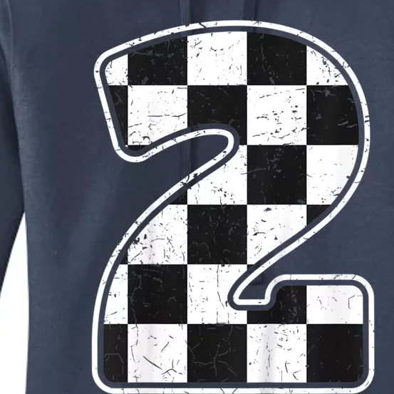 Birthday Boy 2 Two Race Car 2nd Birthday Racing Car Flag Women's Pullover Hoodie