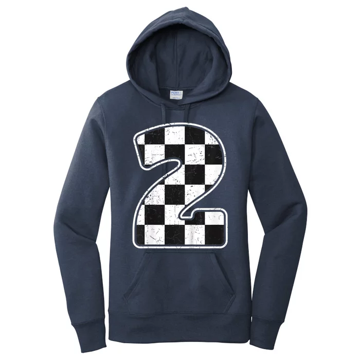 Birthday Boy 2 Two Race Car 2nd Birthday Racing Car Flag Women's Pullover Hoodie