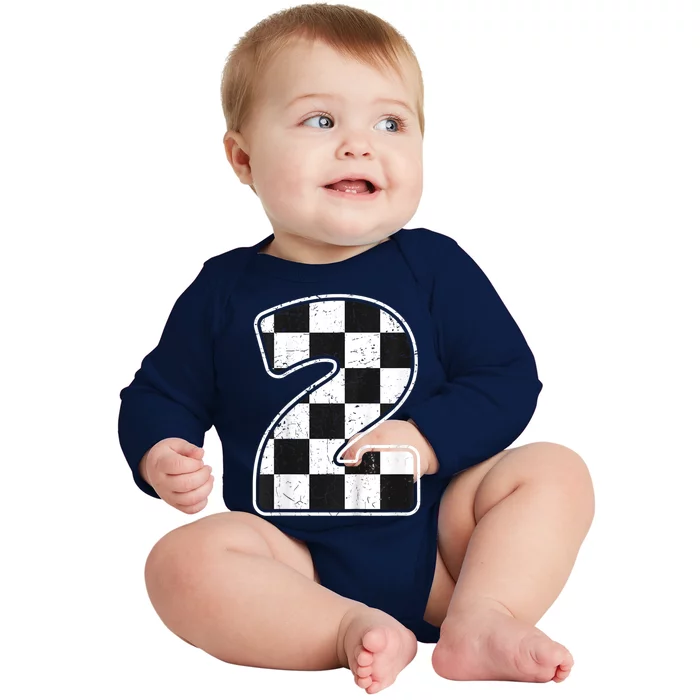 Birthday Boy 2 Two Race Car 2nd Birthday Racing Car Flag Baby Long Sleeve Bodysuit