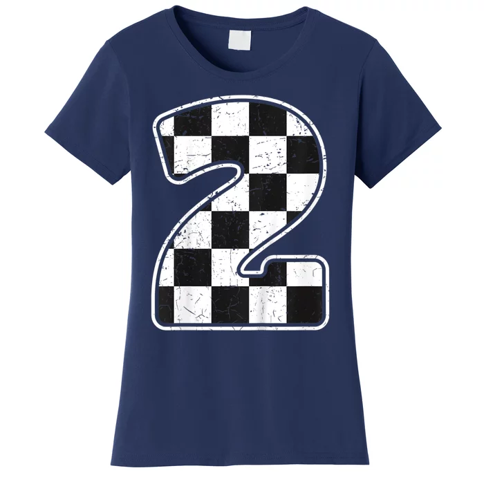 Birthday Boy 2 Two Race Car 2nd Birthday Racing Car Flag Women's T-Shirt