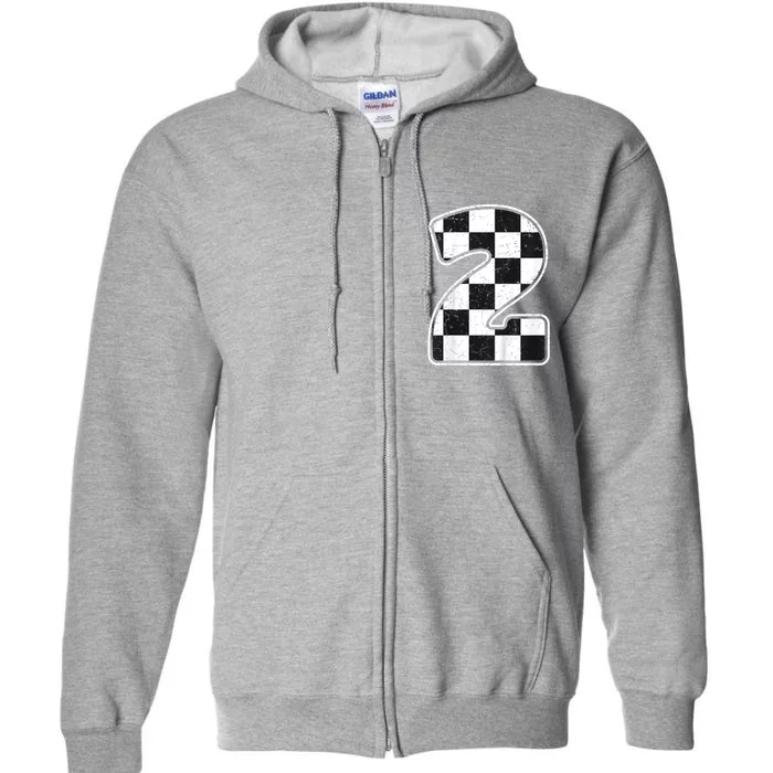 Birthday Boy 2 Two Race Car 2nd Birthday Racing Car Flag Full Zip Hoodie