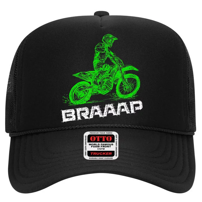 Brap Braap 2Stroke Send It Motocross Dirt Bike Green ET3 High Crown Mesh Trucker Hat