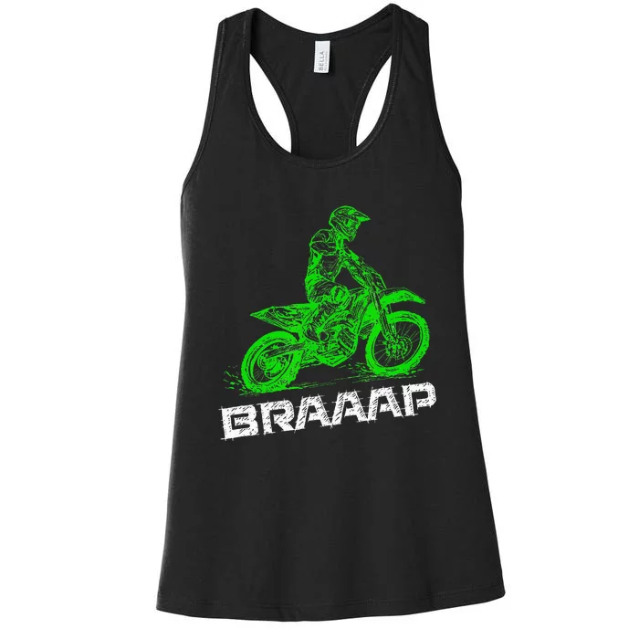 Brap Braap 2Stroke Send It Motocross Dirt Bike Green ET3 Women's Racerback Tank