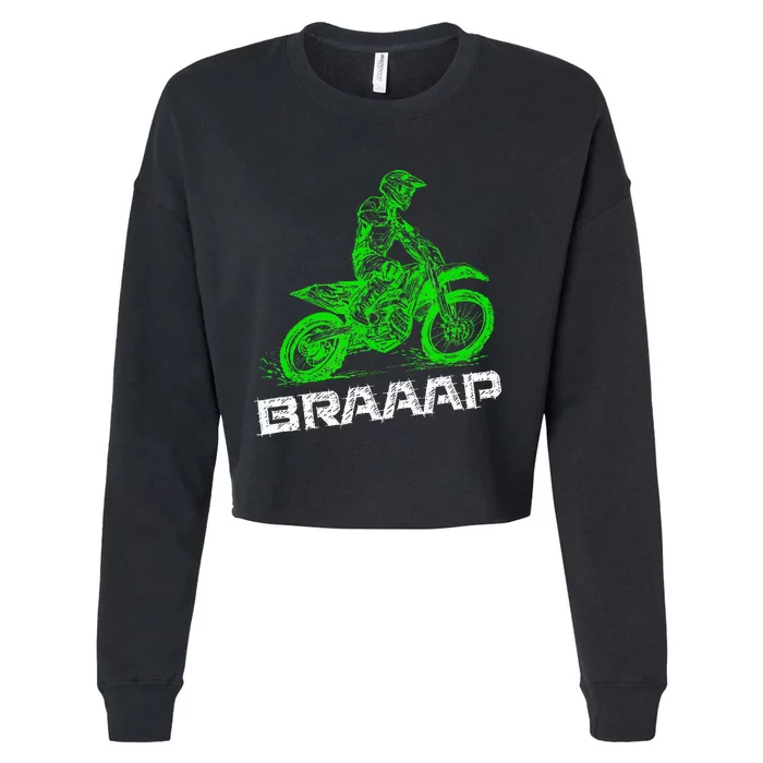 Brap Braap 2Stroke Send It Motocross Dirt Bike Green ET3 Cropped Pullover Crew