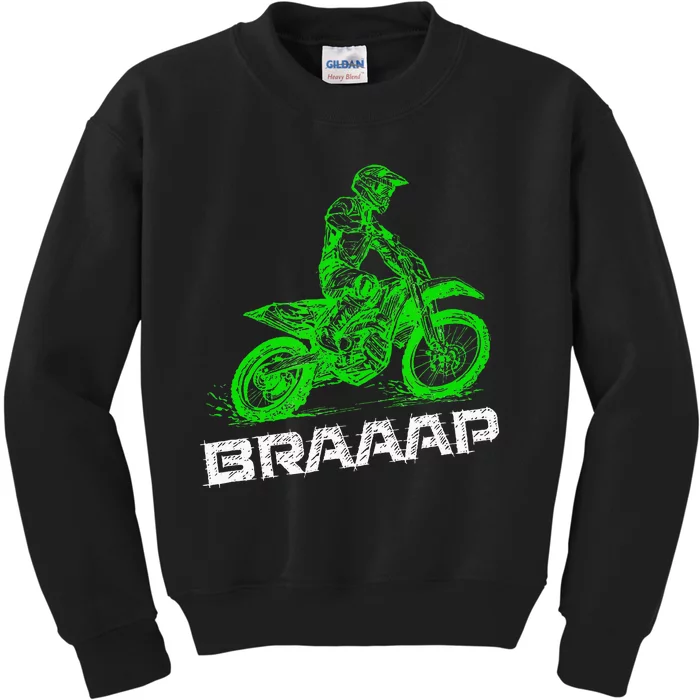 Brap Braap 2Stroke Send It Motocross Dirt Bike Green ET3 Kids Sweatshirt