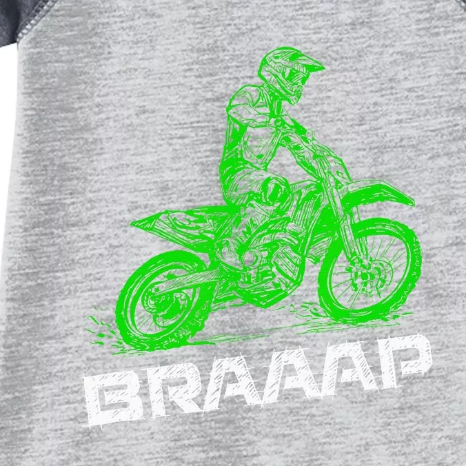 Brap Braap 2Stroke Send It Motocross Dirt Bike Green ET3 Infant Baby Jersey Bodysuit