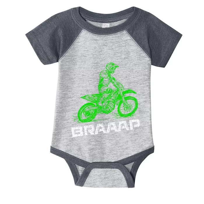 Brap Braap 2Stroke Send It Motocross Dirt Bike Green ET3 Infant Baby Jersey Bodysuit