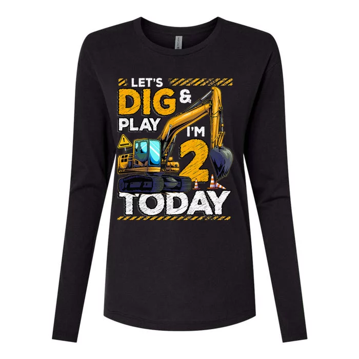 Birthday Boy 2 Construction 2nd Birthday Excavator Birthday Womens Cotton Relaxed Long Sleeve T-Shirt