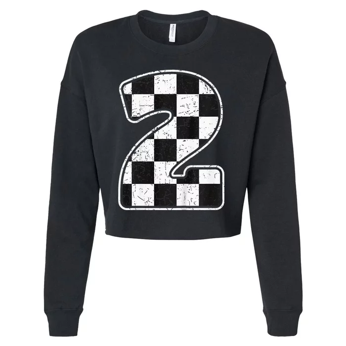 Birthday Boy 2 Two Race Car 2nd Birthday Racing Car Flag Cropped Pullover Crew