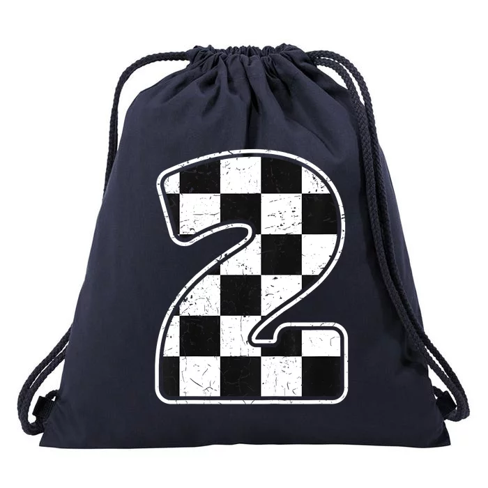 Birthday Boy 2 Two Race Car 2nd Birthday Racing Car Flag Drawstring Bag