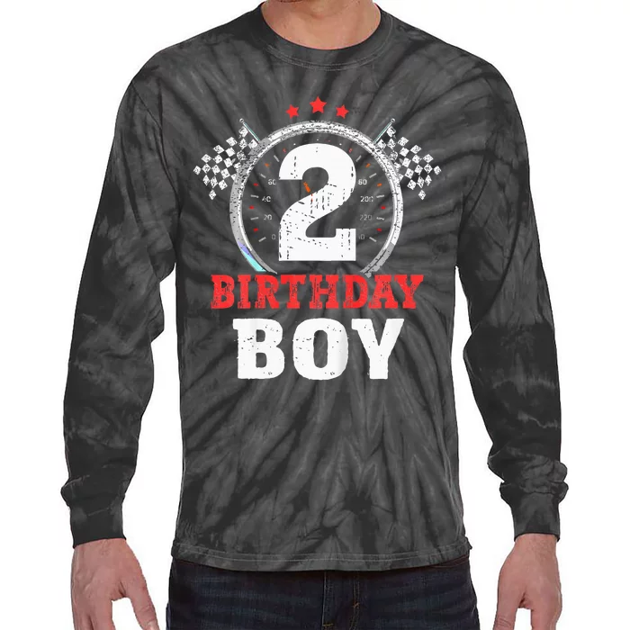 Birthday Boy 2 Two Race Car 2nd Birthday Racing Car Driver Tie-Dye Long Sleeve Shirt