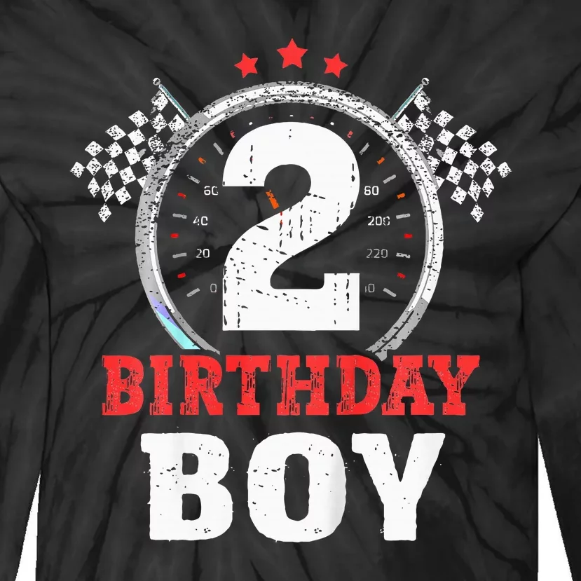 Birthday Boy 2 Two Race Car 2nd Birthday Racing Car Driver Tie-Dye Long Sleeve Shirt