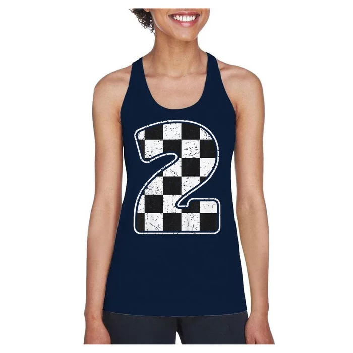 Birthday Boy 2 Two Race Car 2nd Birthday Racing Car Flag Women's Racerback Tank