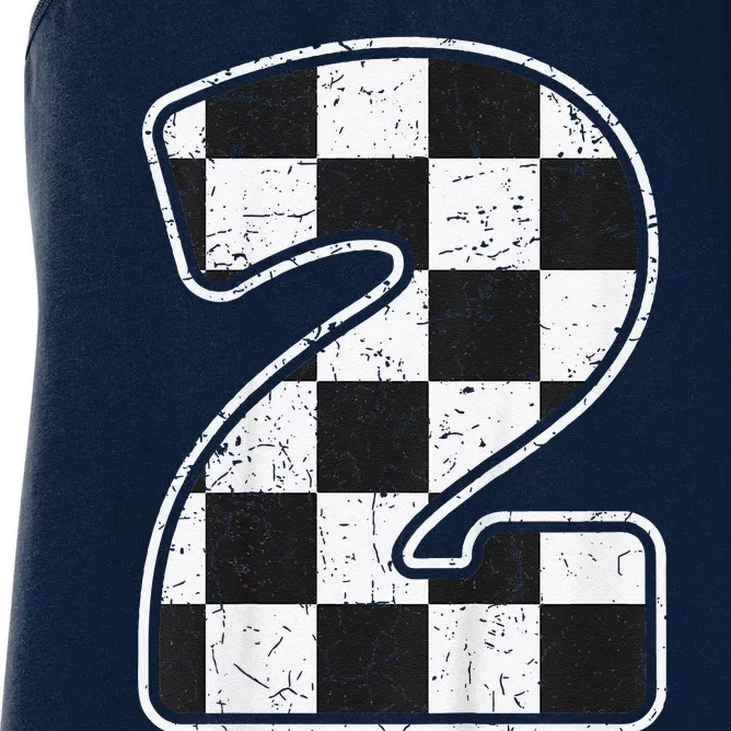 Birthday Boy 2 Two Race Car 2nd Birthday Racing Car Flag Women's Racerback Tank