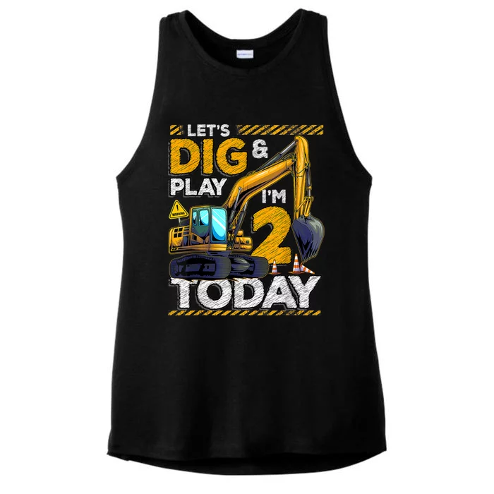 Birthday Boy 2 Construction 2nd Birthday Excavator Birthday Ladies Tri-Blend Wicking Tank