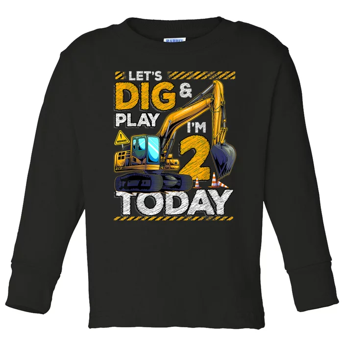 Birthday Boy 2 Construction 2nd Birthday Excavator Birthday Toddler Long Sleeve Shirt