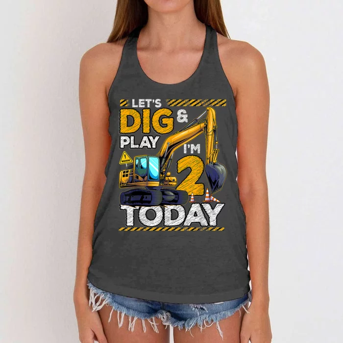 Birthday Boy 2 Construction 2nd Birthday Excavator Birthday Women's Knotted Racerback Tank