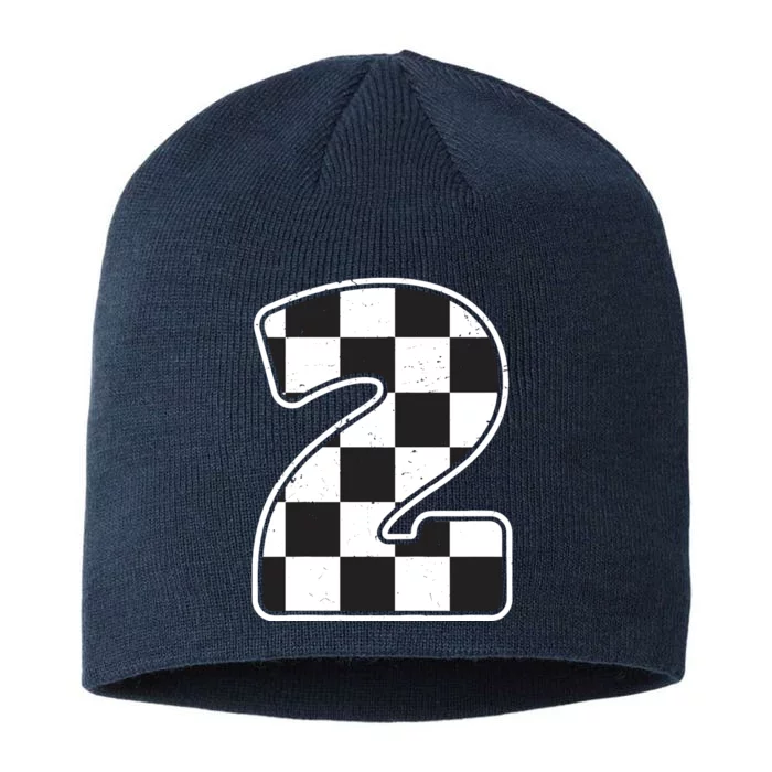 Birthday Boy 2 Two Race Car 2nd Birthday Racing Car Flag 8 1/2in Sustainable Knit Beanie