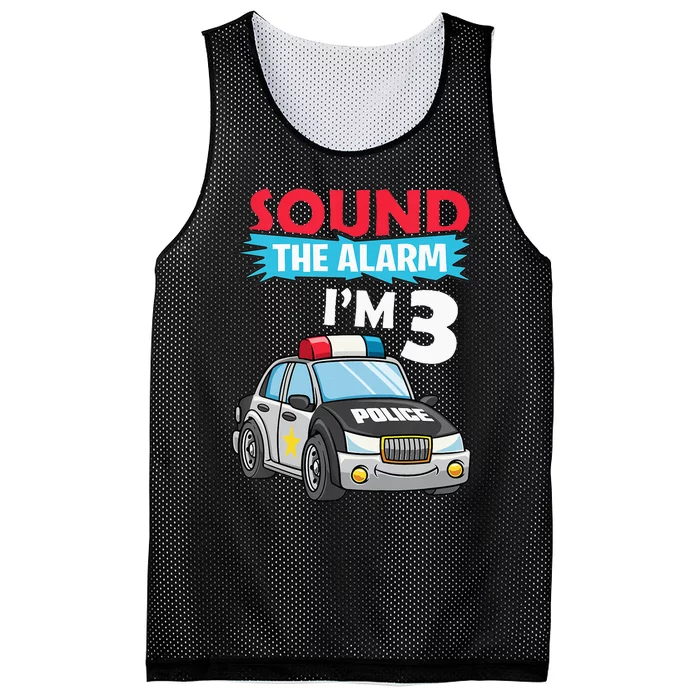 Birthday Boy 3 Years Old Police Car Policeman Cop Mesh Reversible Basketball Jersey Tank