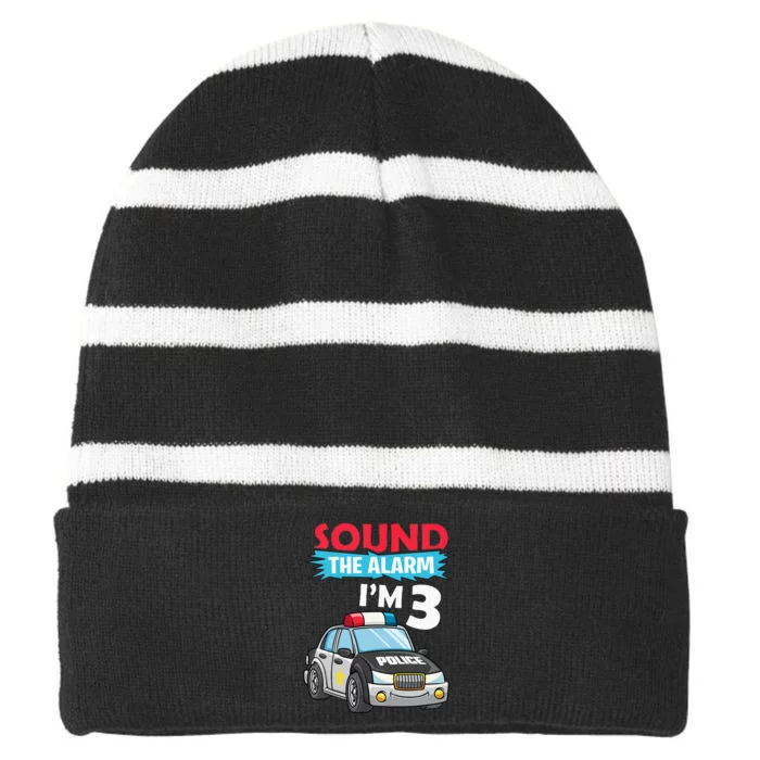 Birthday Boy 3 Years Old Police Car Policeman Cop Striped Beanie with Solid Band