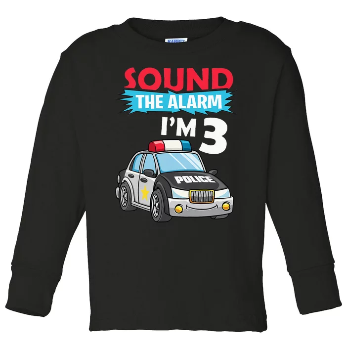 Birthday Boy 3 Years Old Police Car Policeman Cop Toddler Long Sleeve Shirt