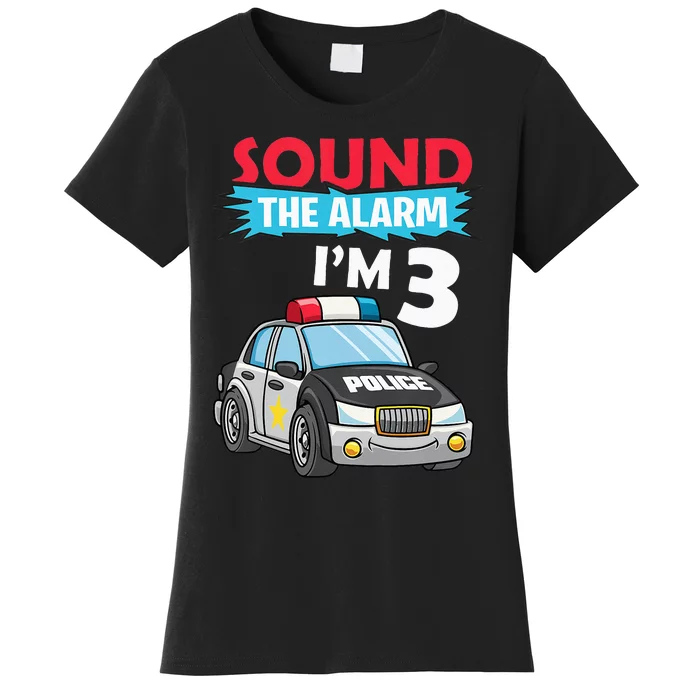 Birthday Boy 3 Years Old Police Car Policeman Cop Women's T-Shirt