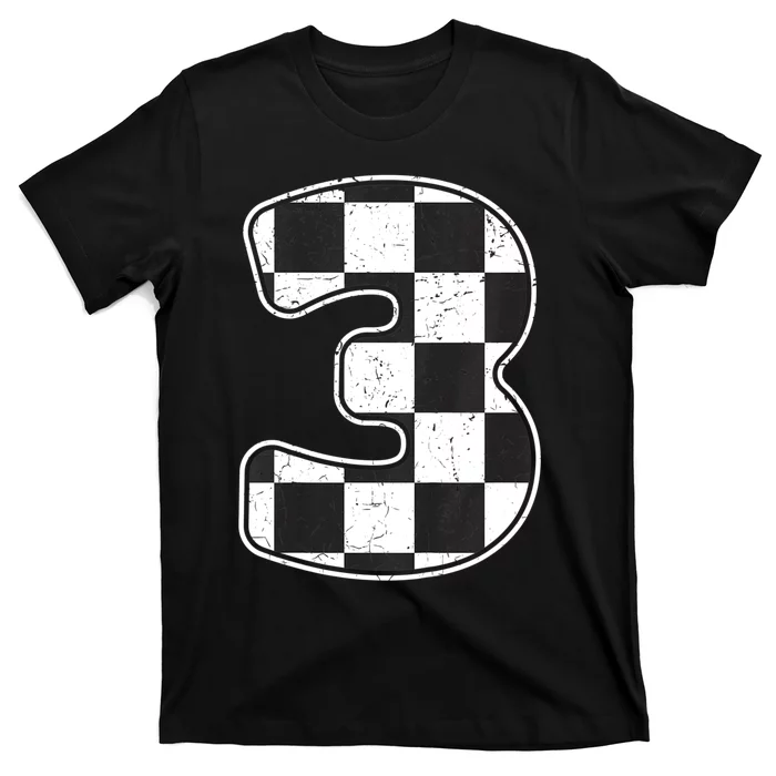 Birthday Boy 3 Three Race Car 3rd Birthday Racing Car Flag T-Shirt