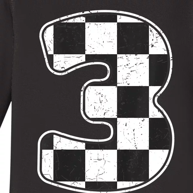 Birthday Boy 3 Three Race Car 3rd Birthday Racing Car Flag Baby Long Sleeve Bodysuit