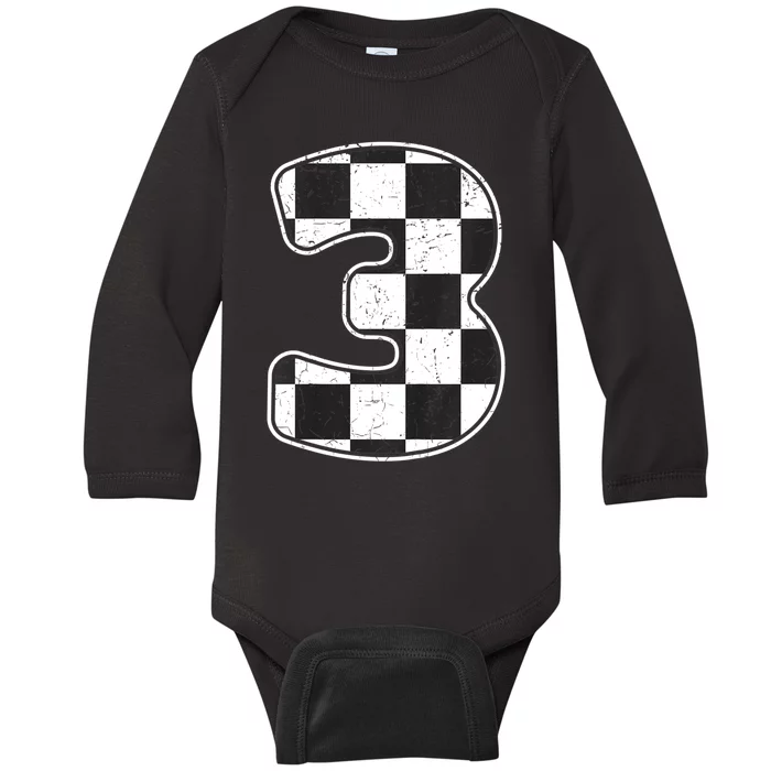 Birthday Boy 3 Three Race Car 3rd Birthday Racing Car Flag Baby Long Sleeve Bodysuit