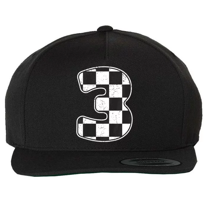 Birthday Boy 3 Three Race Car 3rd Birthday Racing Car Flag Wool Snapback Cap