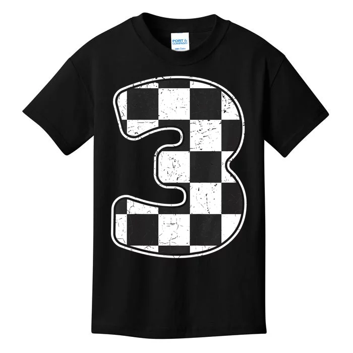 Birthday Boy 3 Three Race Car 3rd Birthday Racing Car Flag Kids T-Shirt