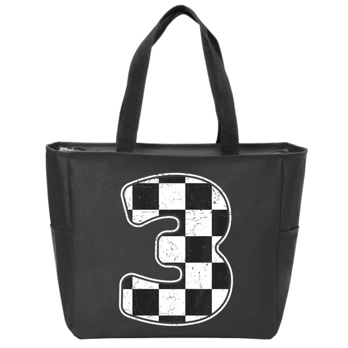 Birthday Boy 3 Three Race Car 3rd Birthday Racing Car Flag Zip Tote Bag