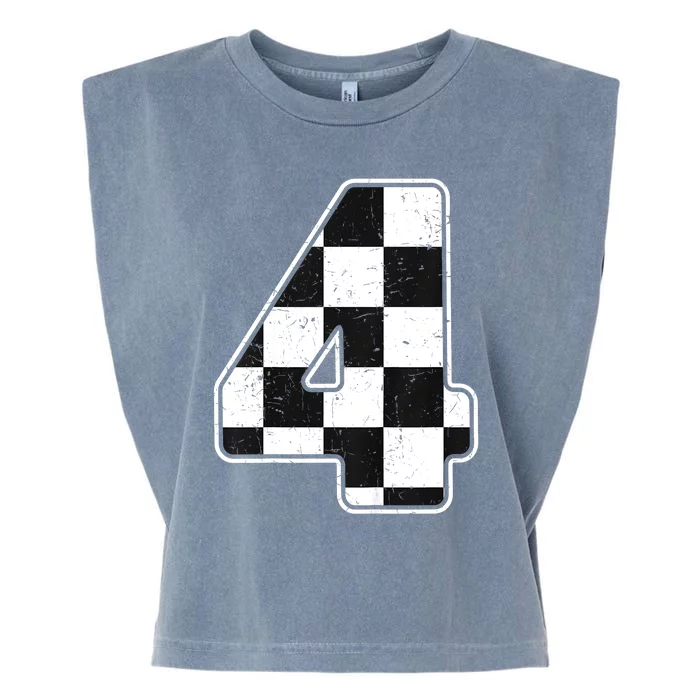 Birthday Boy 4 Four Race Car 4th Birthday Racing Car Flag Garment-Dyed Women's Muscle Tee