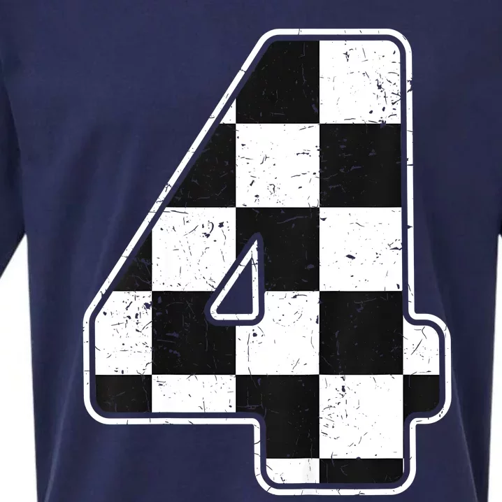 Birthday Boy 4 Four Race Car 4th Birthday Racing Car Flag Sueded Cloud Jersey T-Shirt