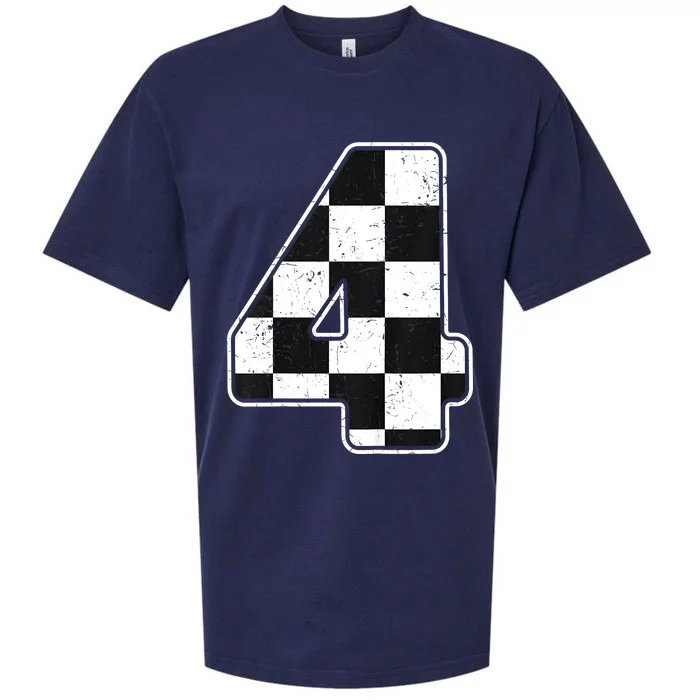 Birthday Boy 4 Four Race Car 4th Birthday Racing Car Flag Sueded Cloud Jersey T-Shirt