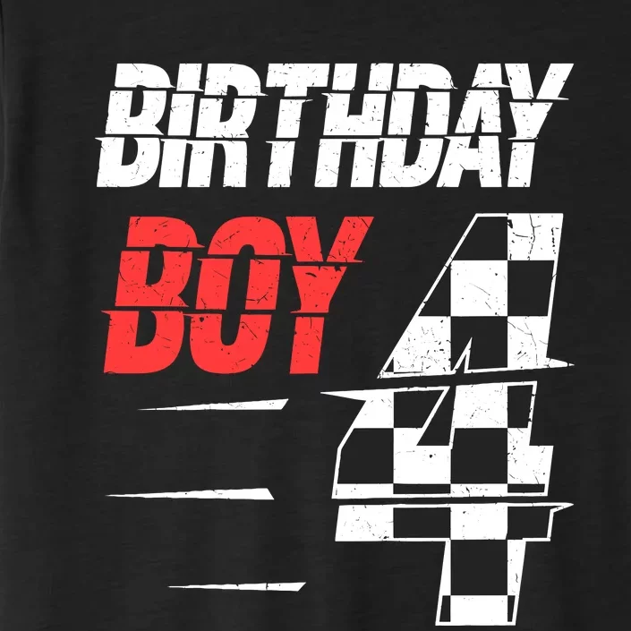 Birthday Boy 4 Four Racing Flag 4th Birthday Race Car ChromaSoft Performance T-Shirt