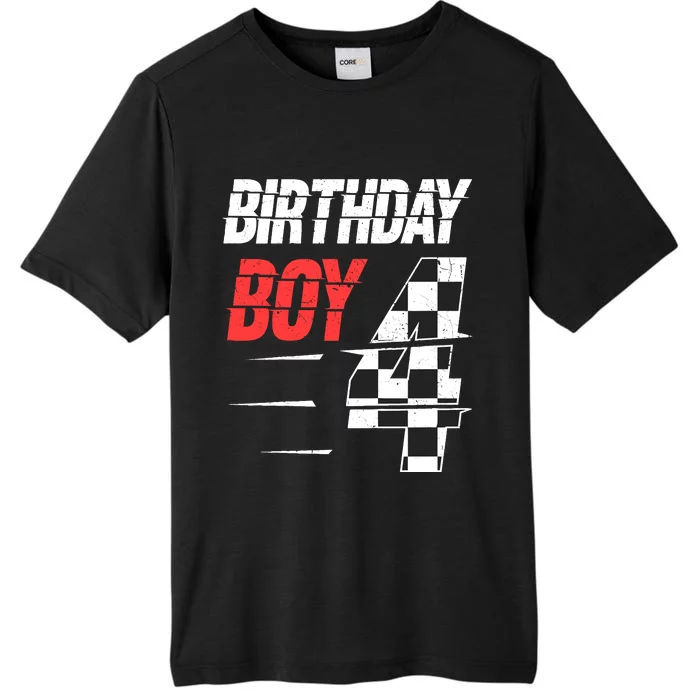 Birthday Boy 4 Four Racing Flag 4th Birthday Race Car ChromaSoft Performance T-Shirt