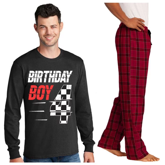 Birthday Boy 4 Four Racing Flag 4th Birthday Race Car Long Sleeve Pajama Set