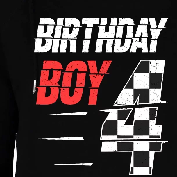 Birthday Boy 4 Four Racing Flag 4th Birthday Race Car Womens Funnel Neck Pullover Hood