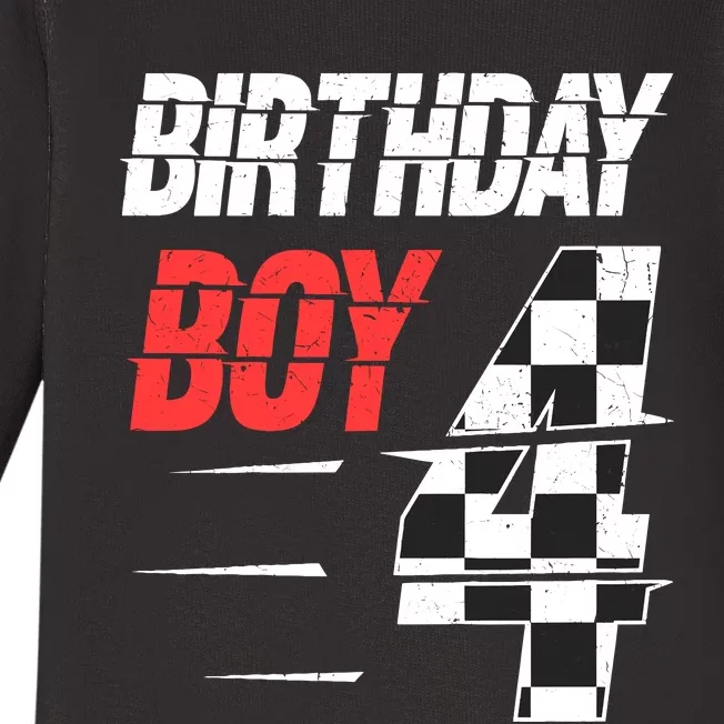 Birthday Boy 4 Four Racing Flag 4th Birthday Race Car Baby Long Sleeve Bodysuit